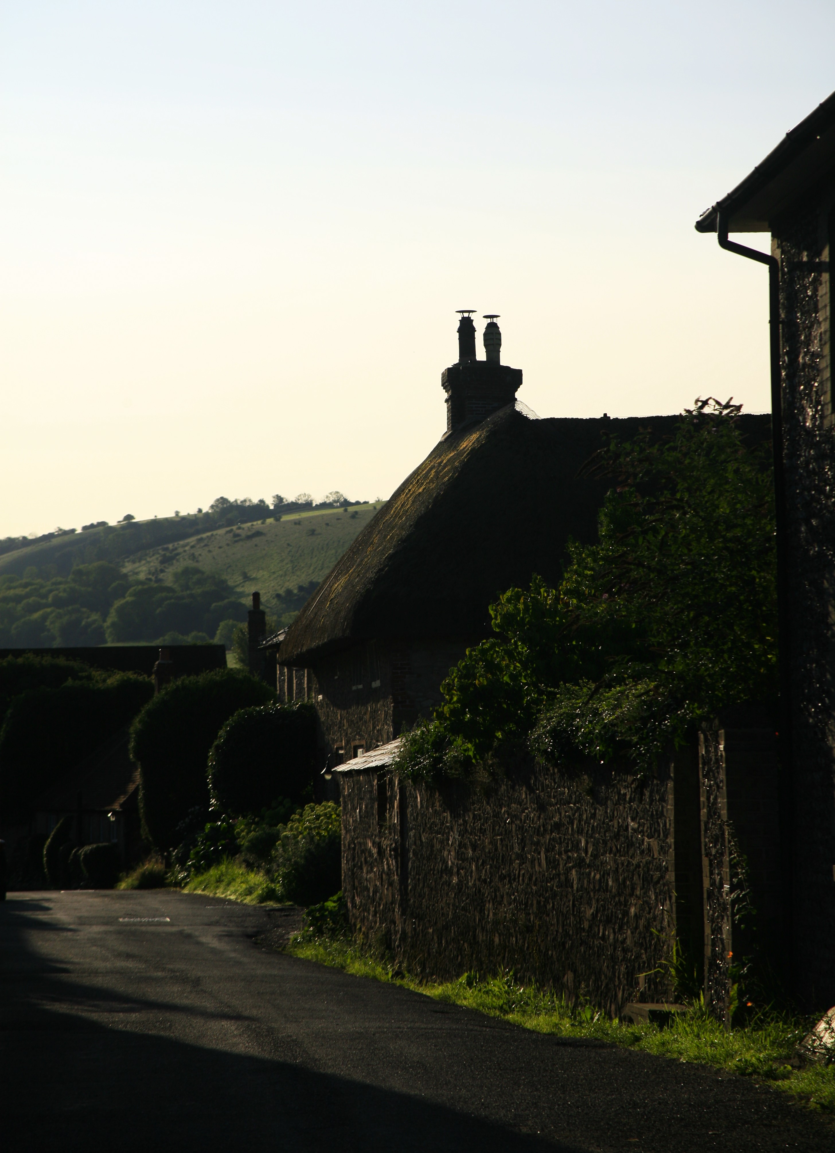 A road in a quaint English village in the late afternoon